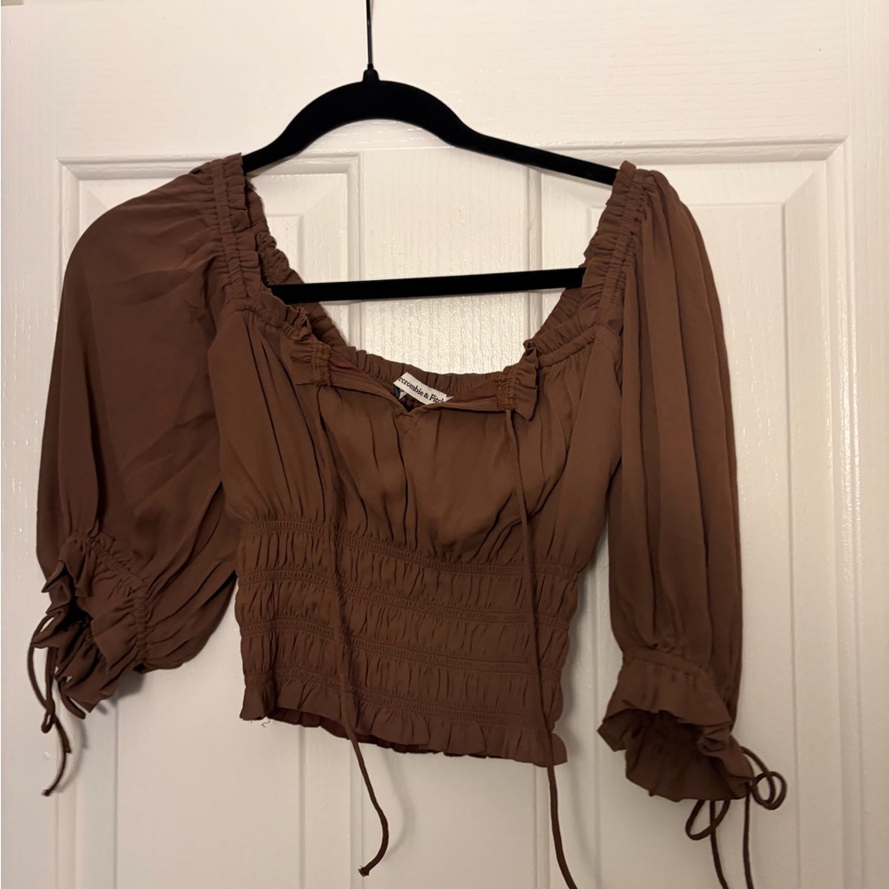 Abercrombie & Fitch Tan Smocked Blouse